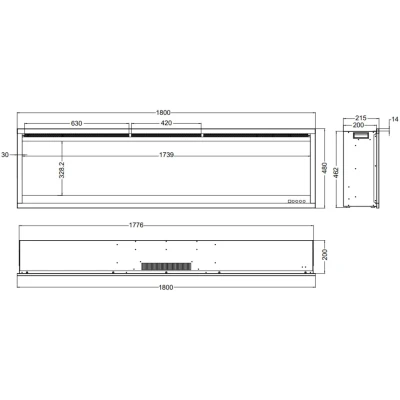 Royal Pro Wandmontierter Elektrokamin - Schwarz - 180 cm