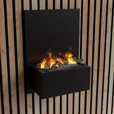 Brekke -  Wasserdampf Wandkamin Schwarz Brekke schwarzer Wasserdampf Wandkamin, täuschend echte Flammenillusion für das Wohnzimmer