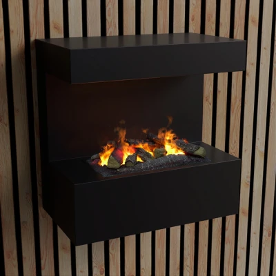 Late - Wasserdampf Wandkamin Schwarz Late schwarzer Wasserdampf Wandkamin, innovative Flammentechnologie und elegantes Design